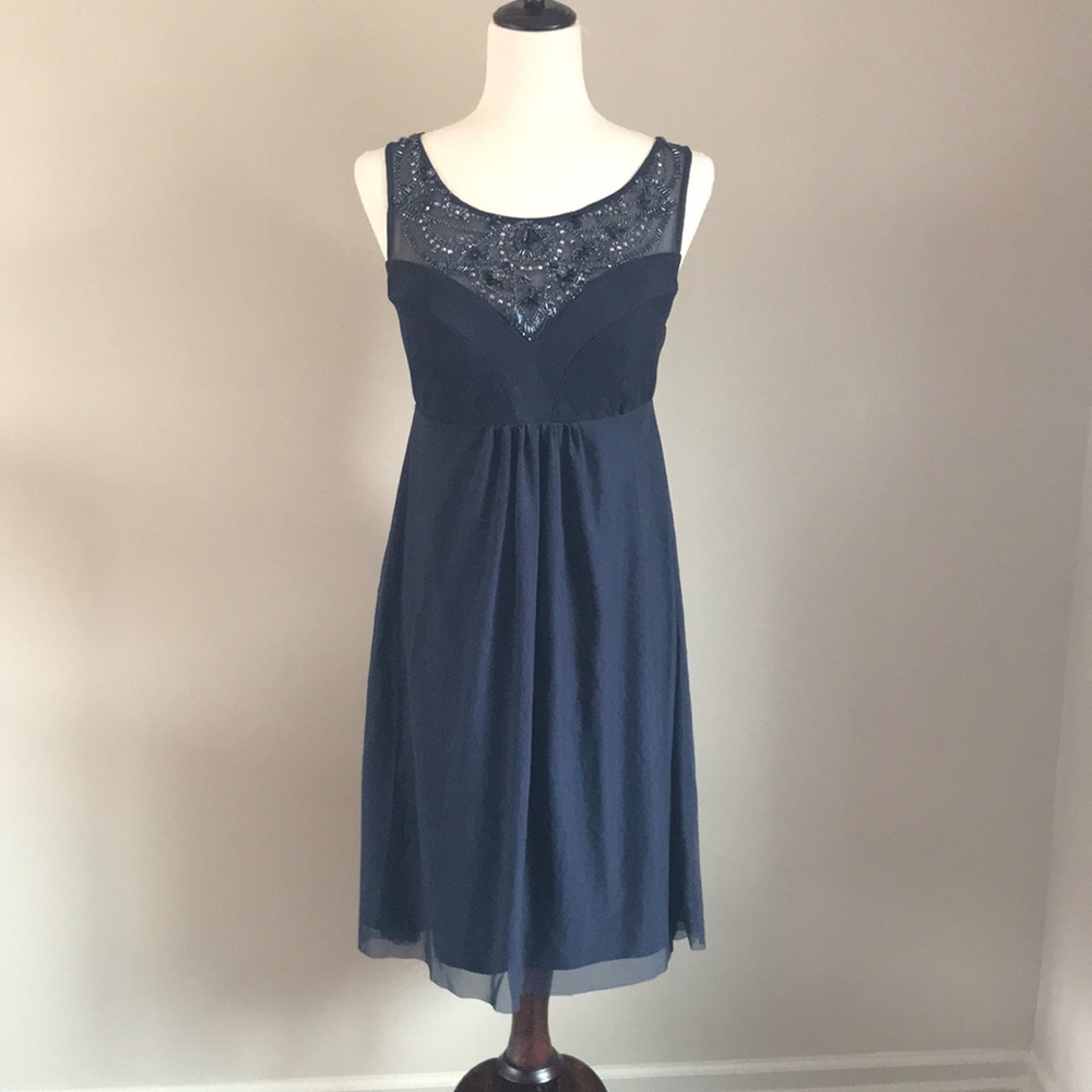 Navy OC OC Cocktail Dress with Beading On Neckline